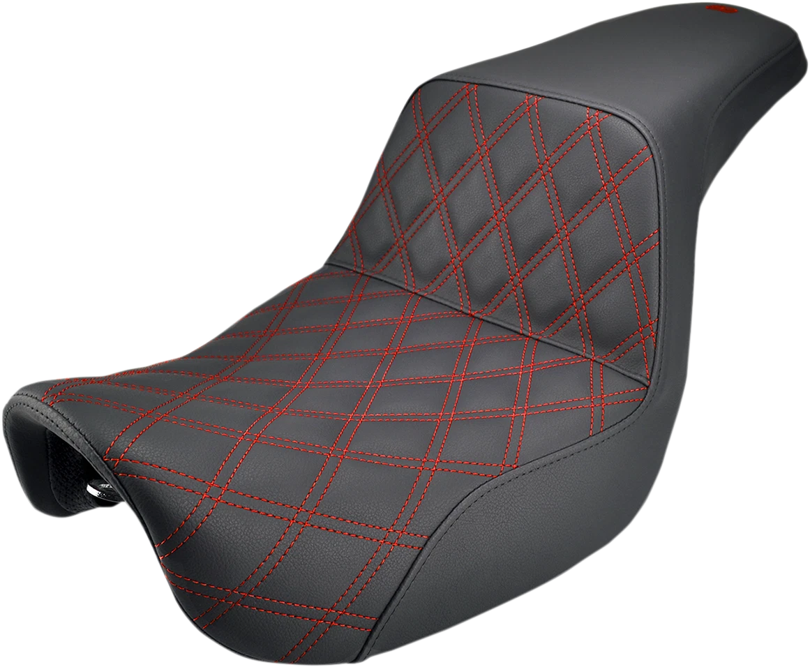 SADDLEMEN Step-Up Seat for Harley Dyna (All Years) - Black, Red Stitching