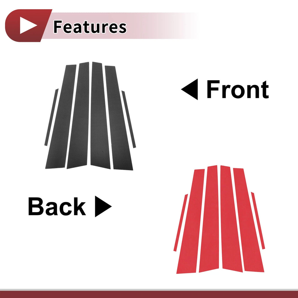 6 Pcs Car Door Pillar Window Trim for Toyota Crown (2005–2009) Carbon Fiber