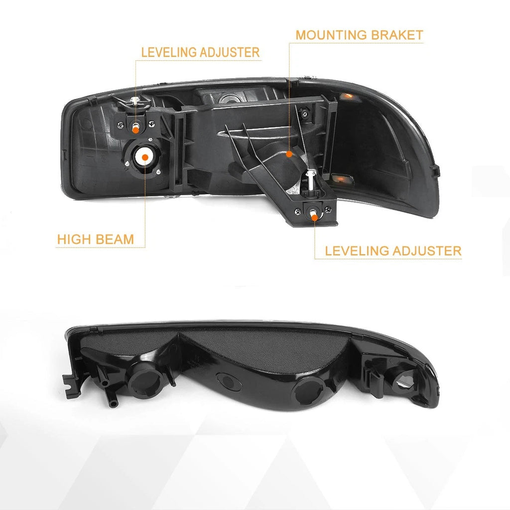LED DRL Headlight Set for GMC Sierra/Yukon (1999–2007) - Black Amber