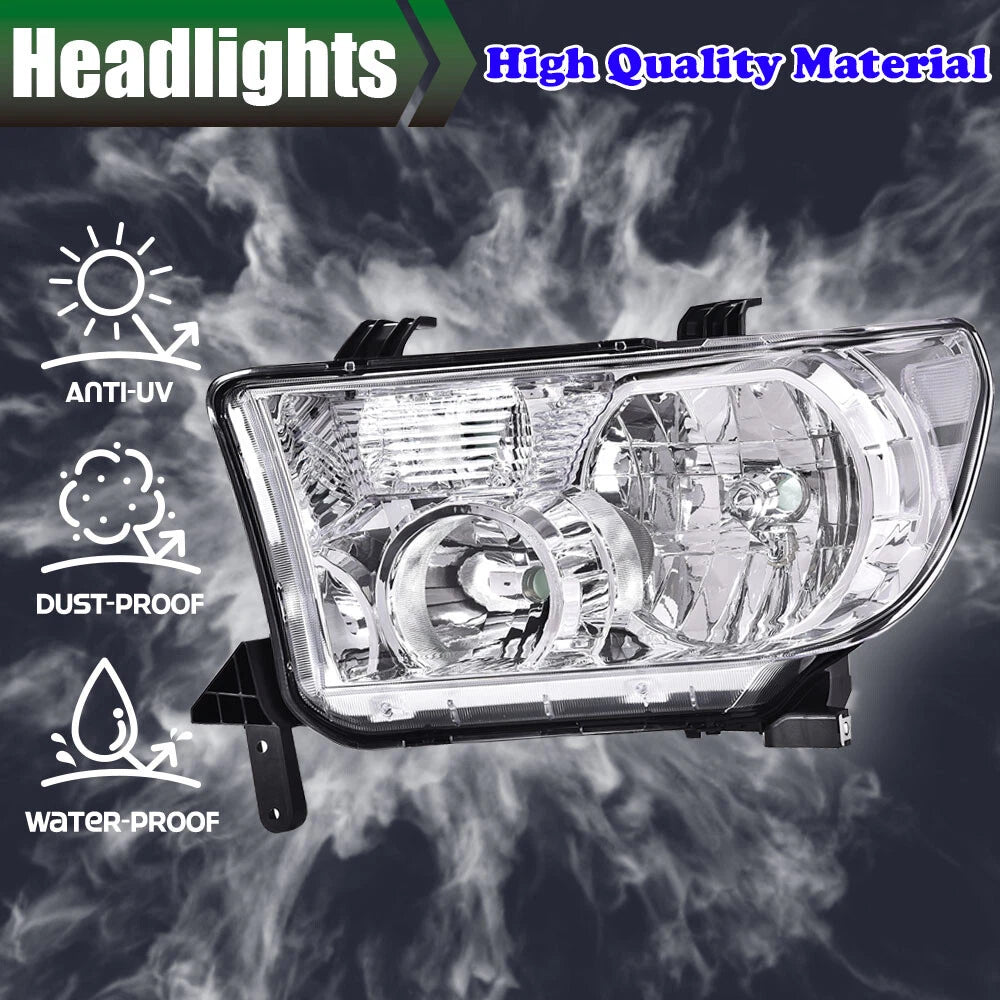 Set of 2 Chrome Headlights for Toyota Tundra, Sequoia (2007–2017)