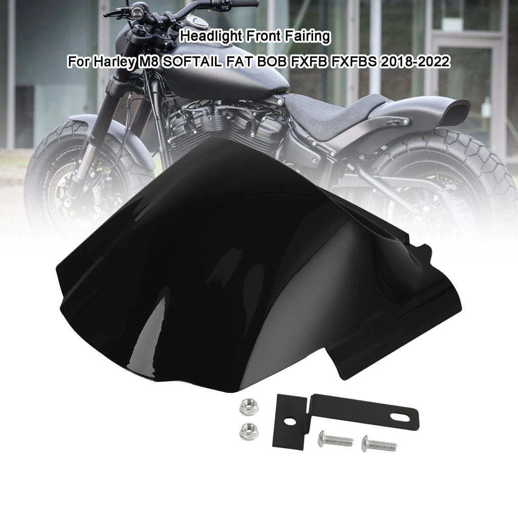 Headlight Fairing Mask Cowl for Harley M8 Softail Fat Bob FXFB (2018–2022) Black