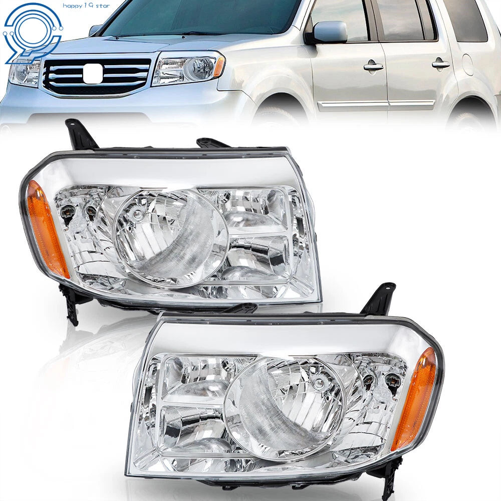 Pair Headlamp for Honda Pilot (2009–2011) Halogen Chrome Assembly