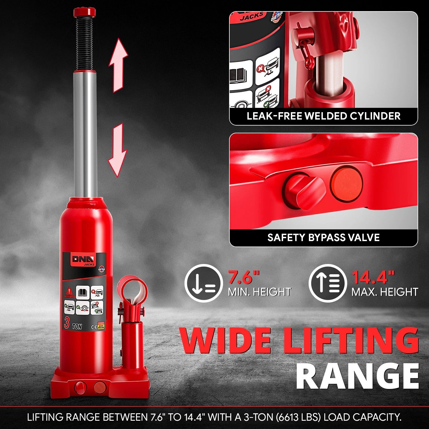 3 Ton Red 14.5" Manual Hydraulic Bottle Jack for Automotive Repair
