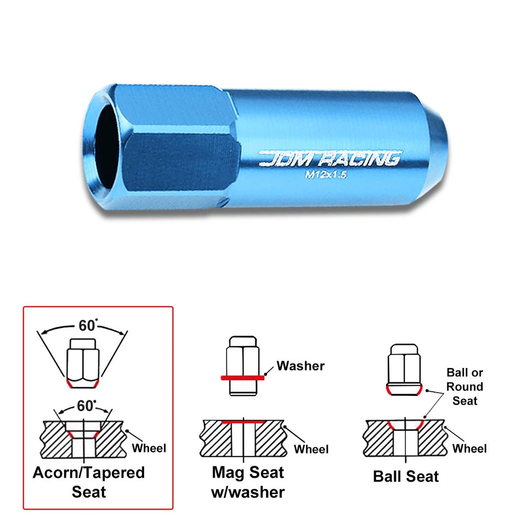 20Pc M12X1.5 Sky Blue JDM Open-End Acorn Wheel Lug Nuts + Extension 25mmx60mm