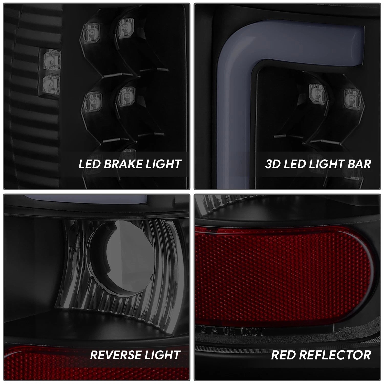 LED C-Tube Tail Brake Light Lamps for Dodge Ram 1500 2500 3500 (1994–2002)