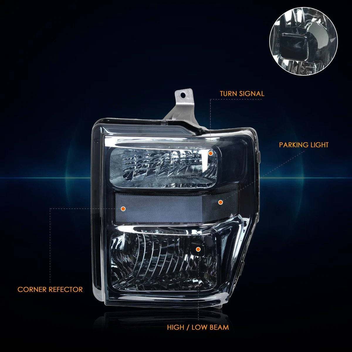 Smoked Housing Headlight Clear Corner Lamps for Ford F250/F350 Super Duty (2008–2010)