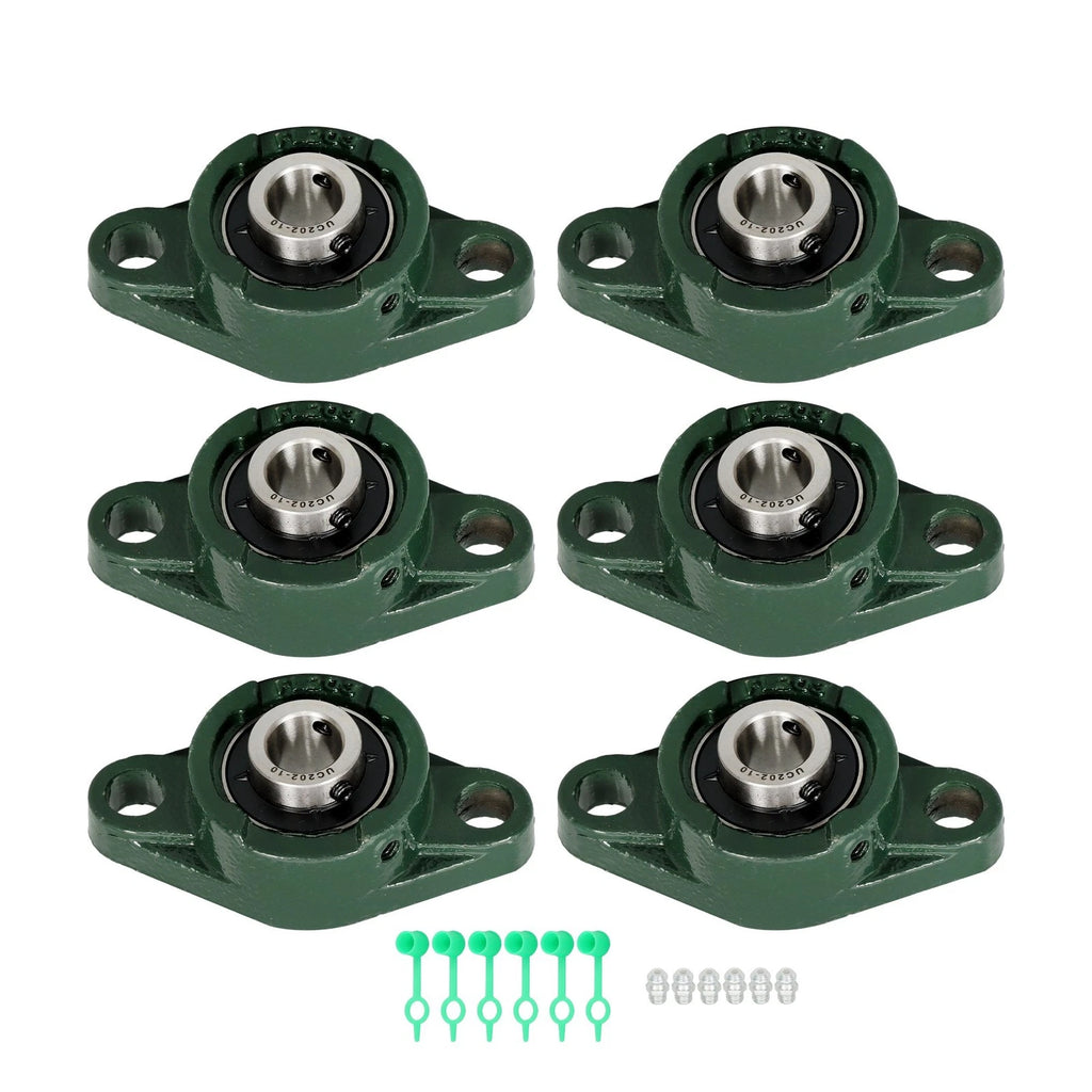 Set of 6 Solid Base Pillow Block Flange Bearings 5/8" Bore