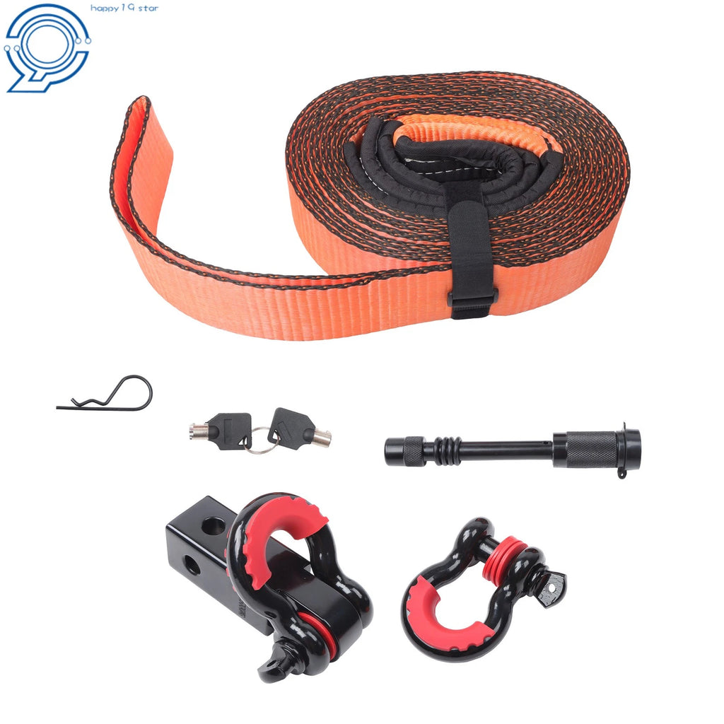 Tow Strap Kit with 2" Receiver & 3/4" D-Ring for Trucks (30' Length)