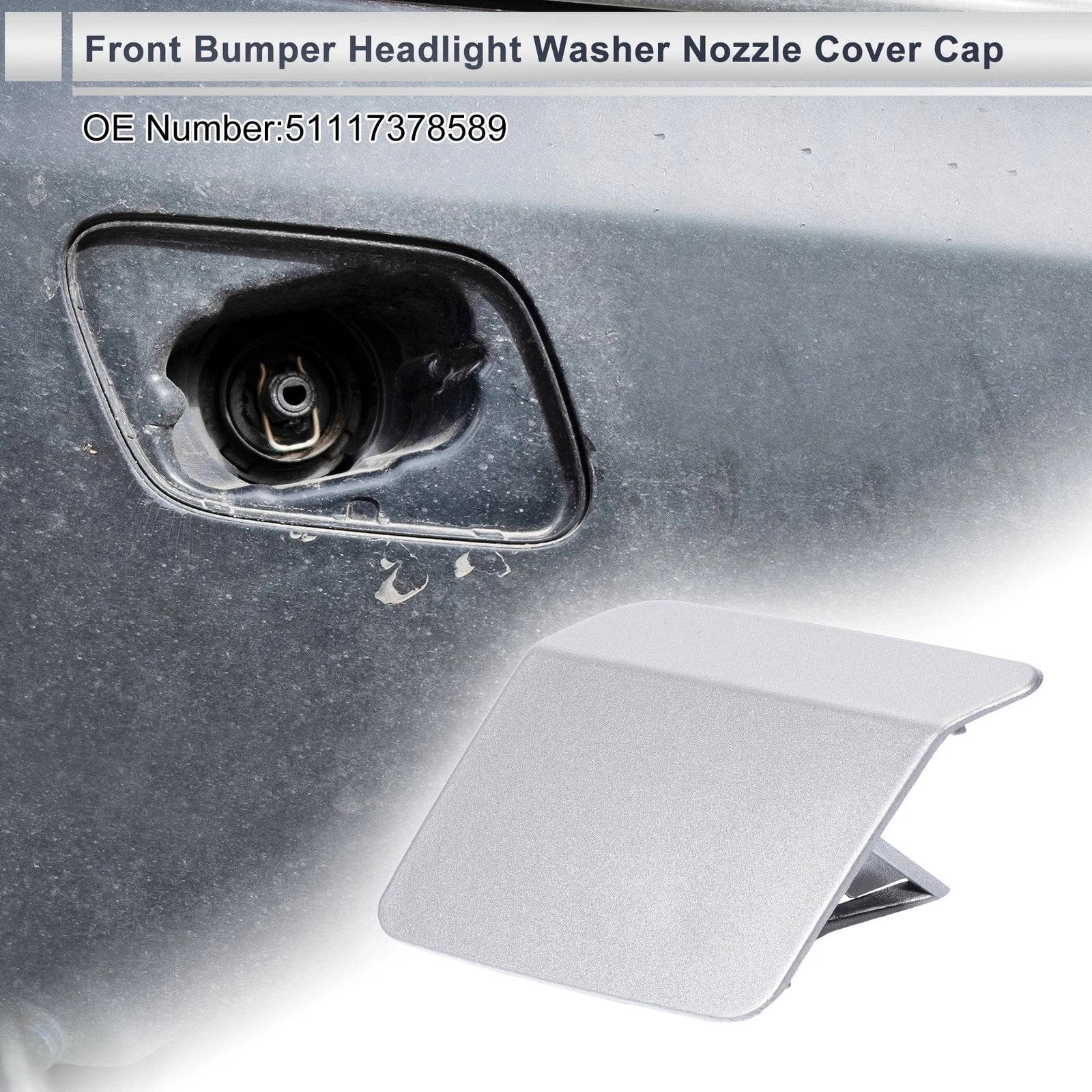 Front Left Side Bumper Headlight Washer Nozzle Cover Cap for BMW X5 Silver Tone