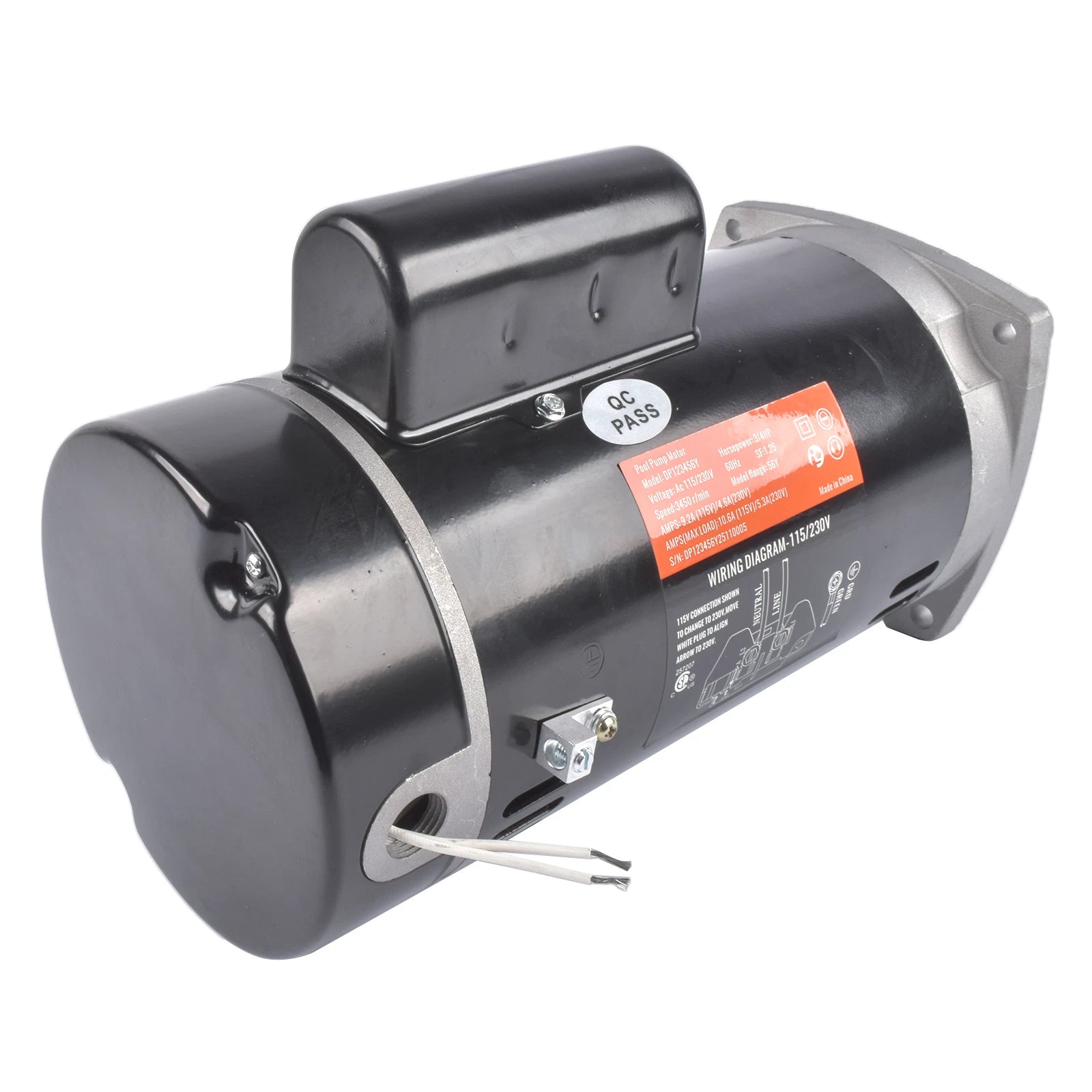 Pool Pump Motor 3/4HP 3450RPM for Square Flange B2852 (115/230V)