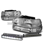 Chrome Housing Amber Headlight + Bumper Lamp + LED Fog Light Set for Silverado (1999–2002)