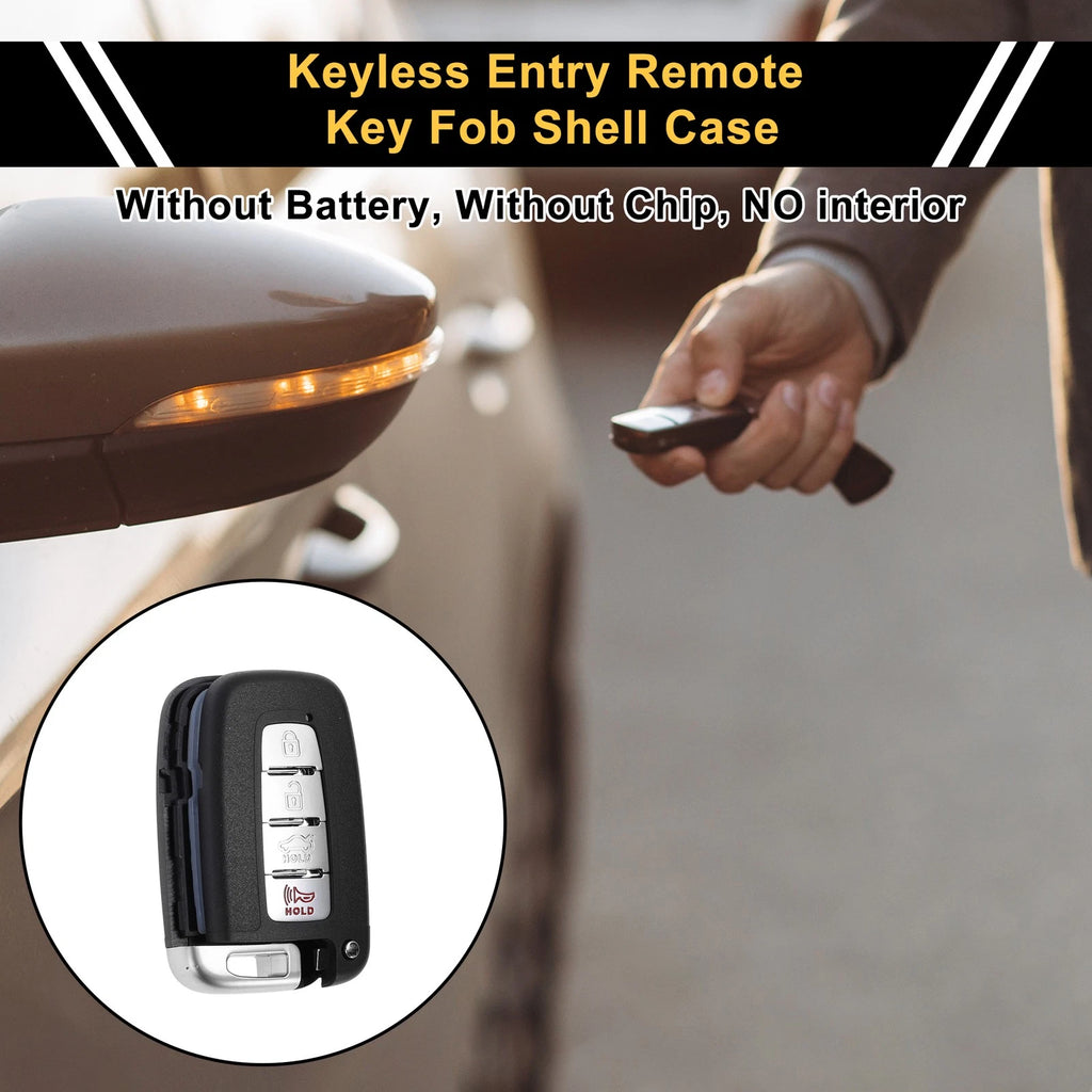 Set of 4 Key Fob Shell Cases for Hyundai Sonata (2011–2015) Black Silver Tone