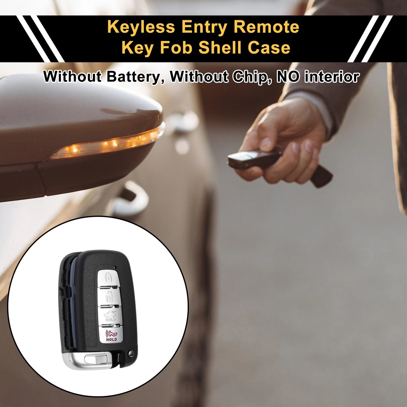 Set of 4 Key Fob Shell Cases for Hyundai Sonata (2011–2015) Black Silver Tone