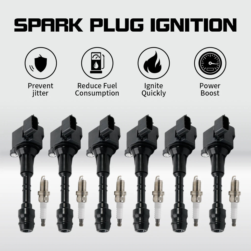 6X Ignition Coils & Spark Plugs for Altima Maxima Quest Murano 3.5 (2002–2018) UF349