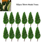 100Pcs 78MM Pine Trees for Train Railroad Landscape Decor