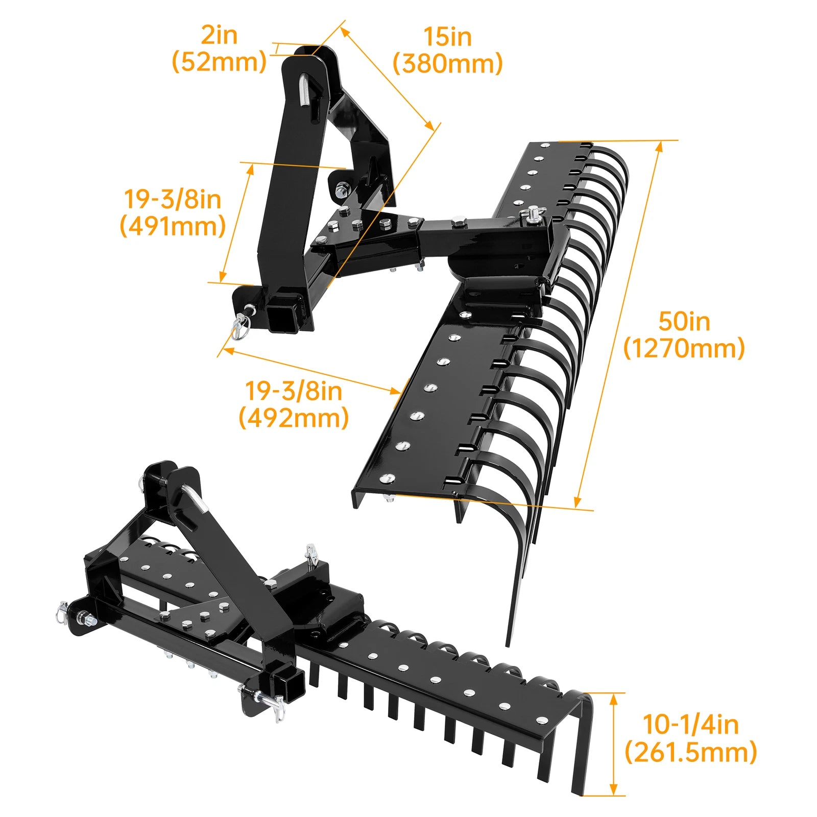 3 Point Landscape Stone Rake Can for Class 0 Tractor (50")