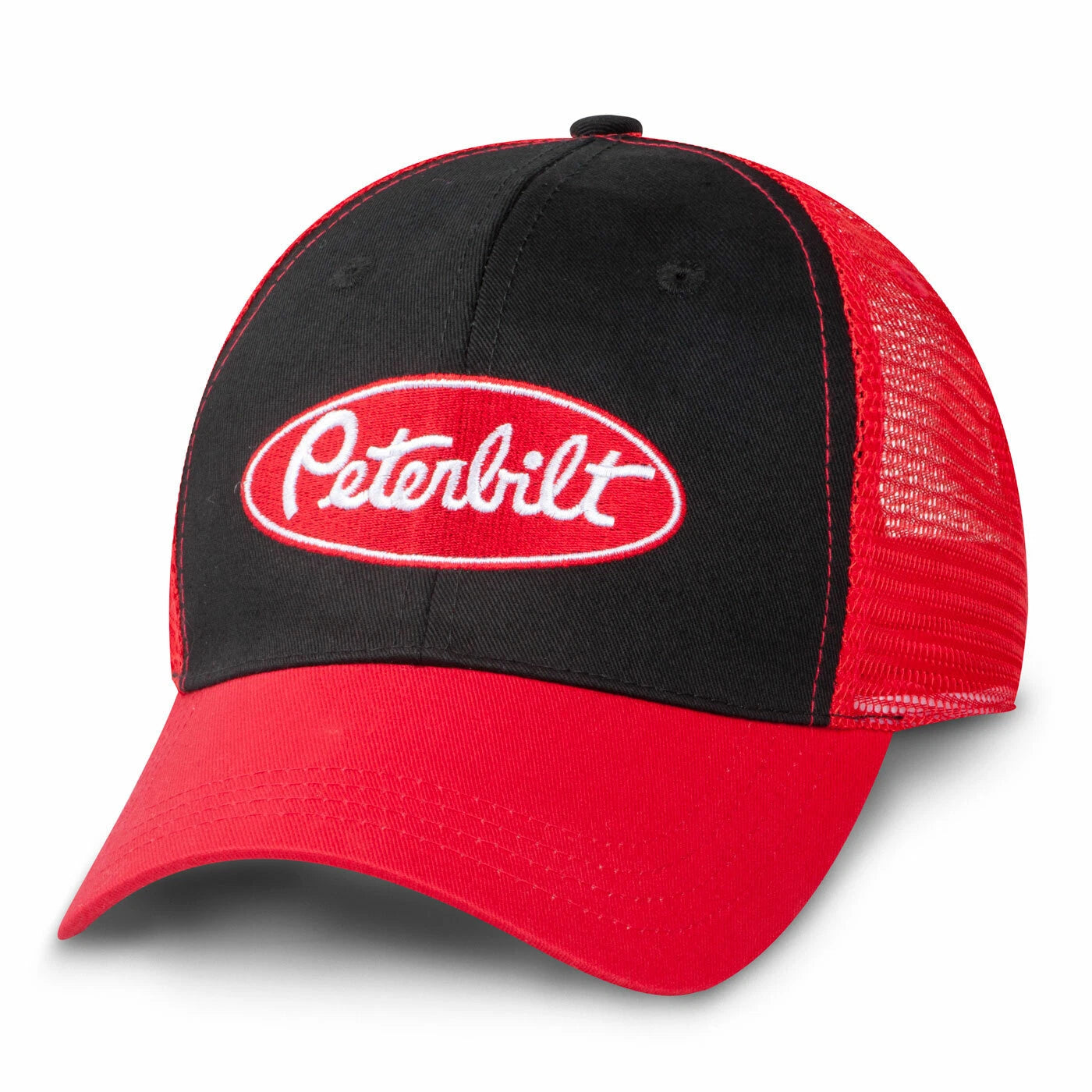 Black/Red Mesh Back Trucker Cap for Peterbilt Trucks (Diesel)