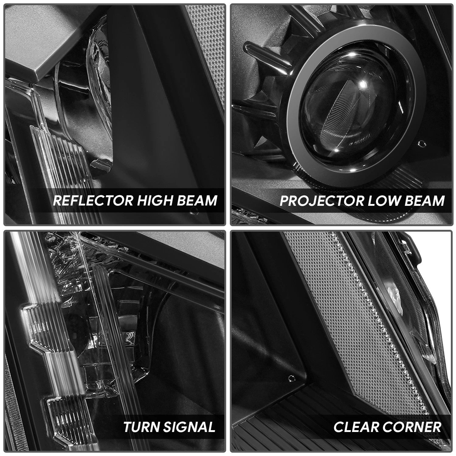 Projector Headlights for Cadillac SRX (2010–2016) - Black Housing, Clear Lens