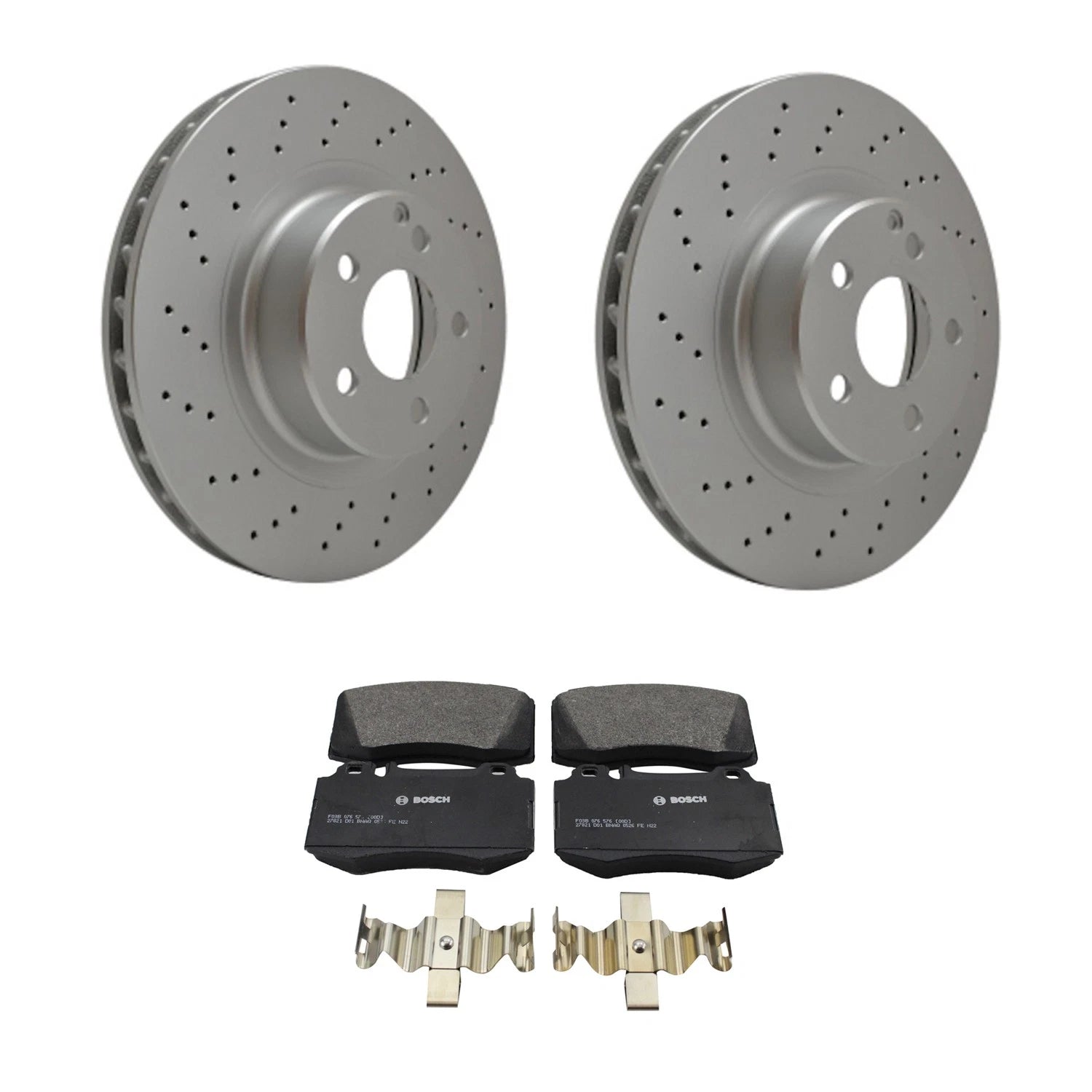 Hella Front Rotor & Bosch Semi-Met Disc Brake Pad Kit for Mercedes C215 CL500 W220 S500 (2000–2006)