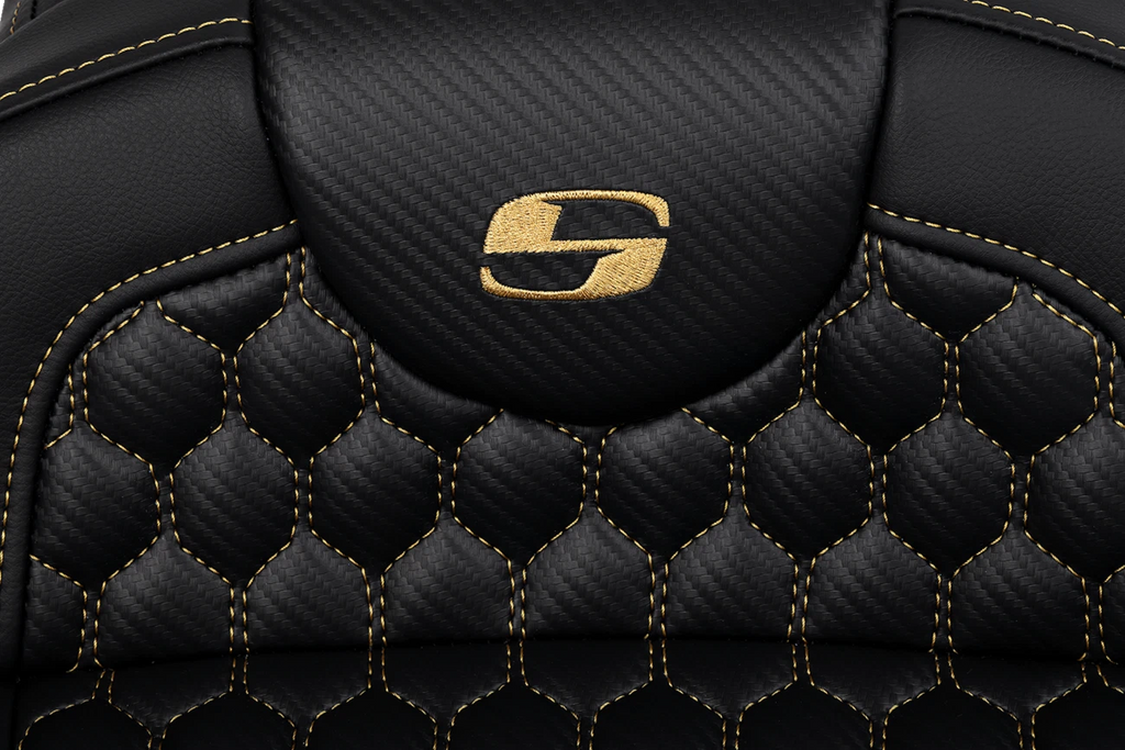 SADDLEMEN RoadSofa Seat for Harley Davidson (Extended Reach, Honeycomb, Gold Stitch)