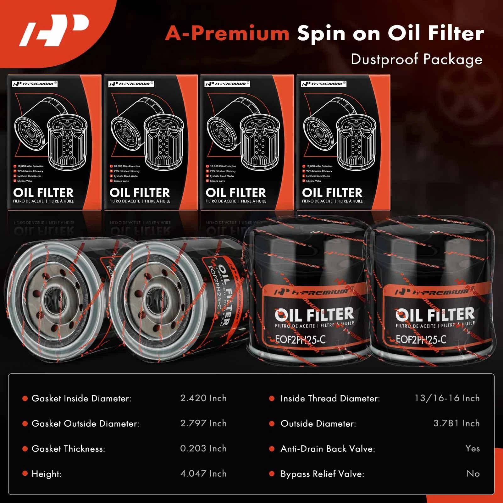 Set of 4 Engine Oil Filters for Jeep Cherokee (1974–1975, 1980–1982)