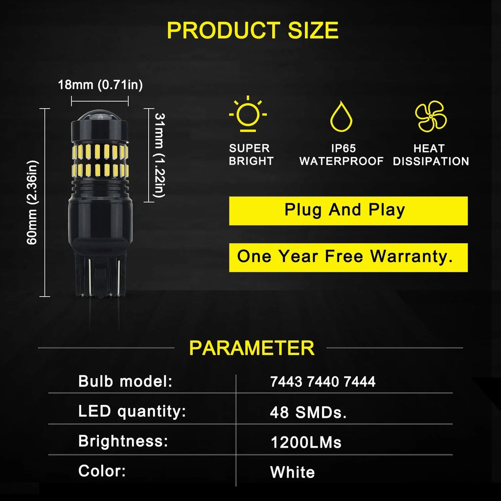 Set of 2 LED 7443 Bulbs for Make Model