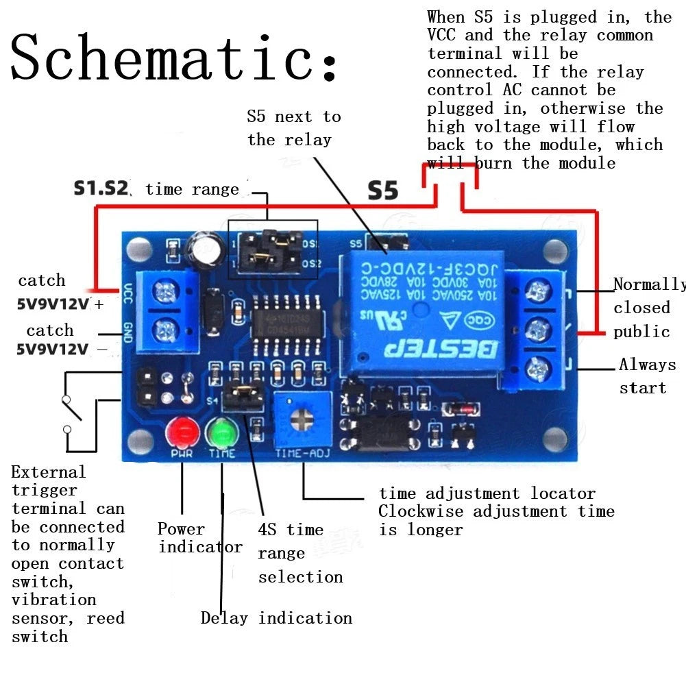 12V DC Delay Adjustable Timer Relay Module for Universal Applications