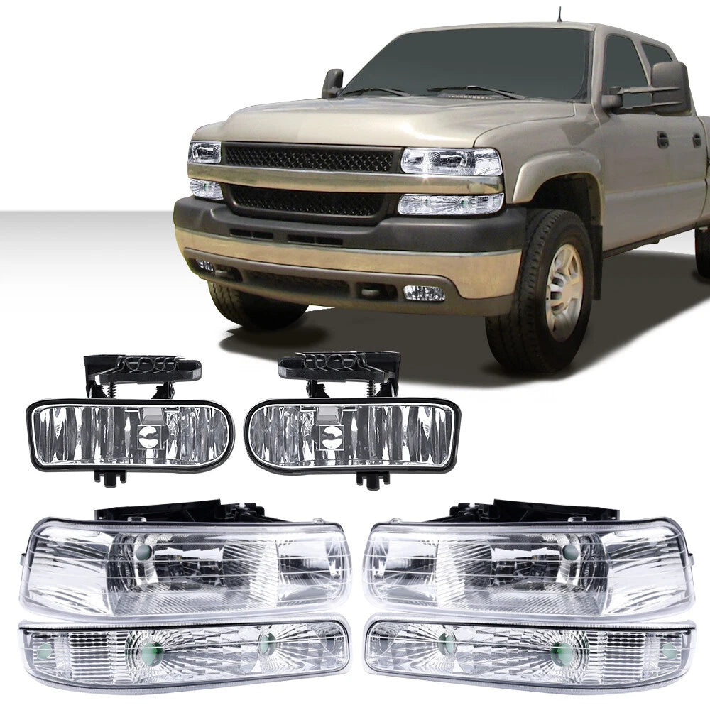 Set of 2 Chrome Clear Headlights and Fog Lights for Silverado/Suburban (1999–2006)