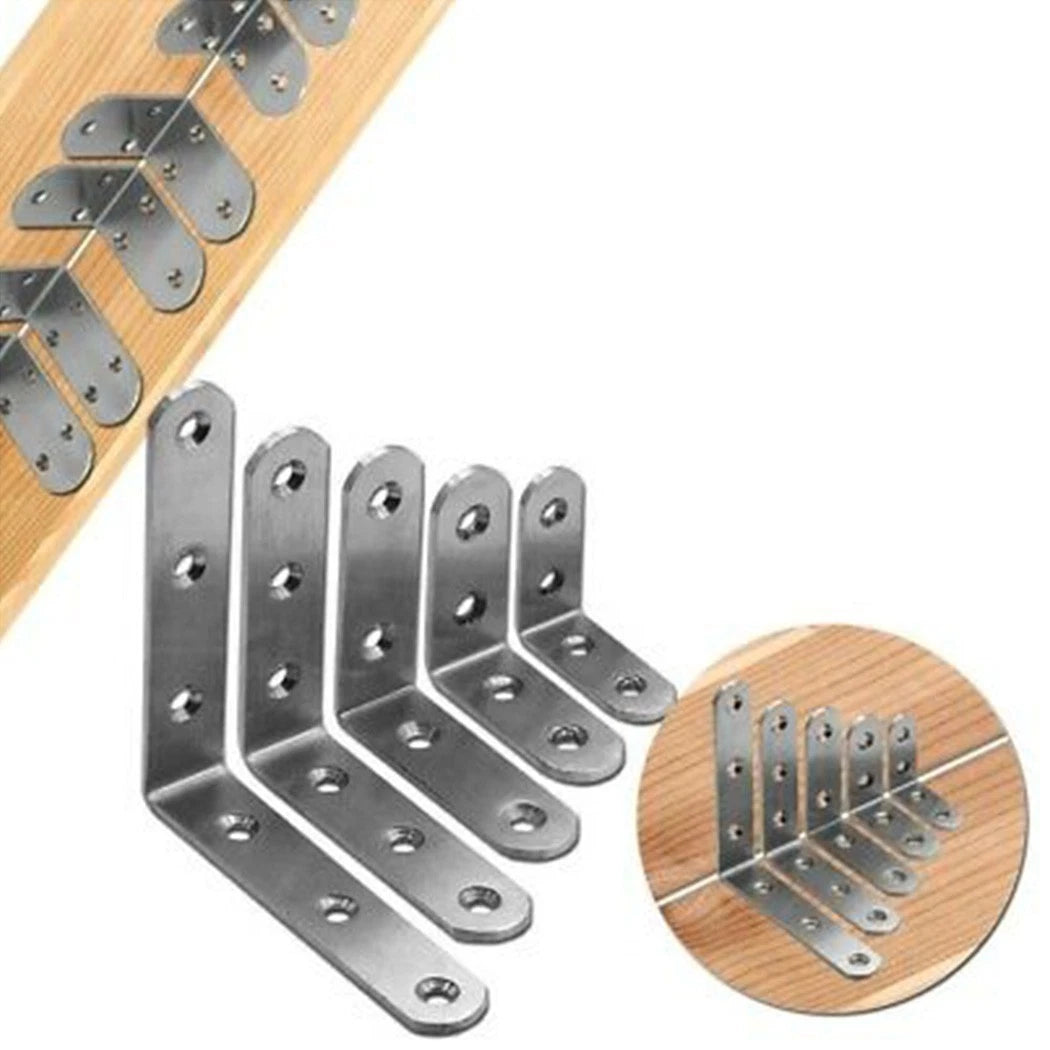 Set of 4 Stainless Steel Corner Braces with Countersunk Screw Holes