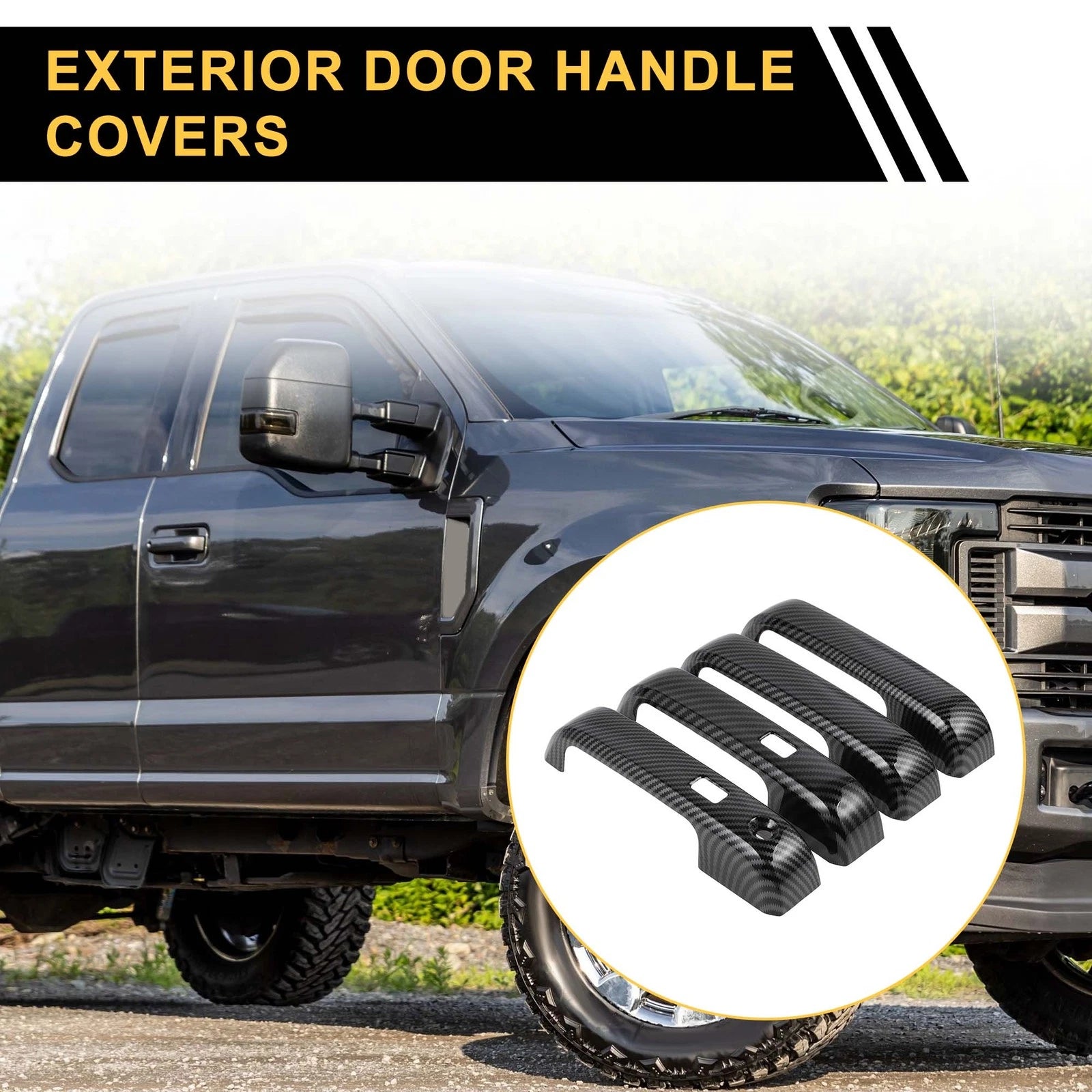 Set of 4 Exterior Door Handle Covers for Ford F-150 (with Keypad) Carbon Fiber