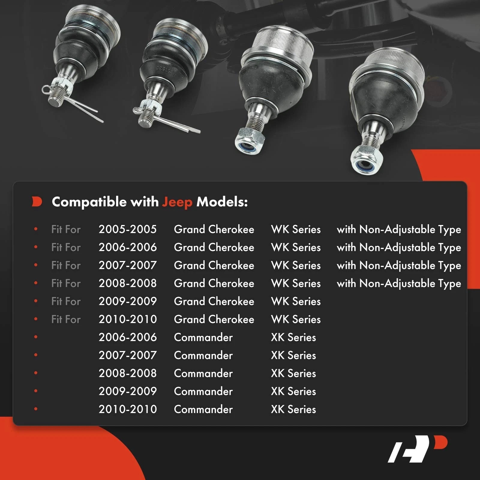 Set of 4 Front Upper & Lower Ball Joints for Jeep Grand Cherokee (2005–2010)