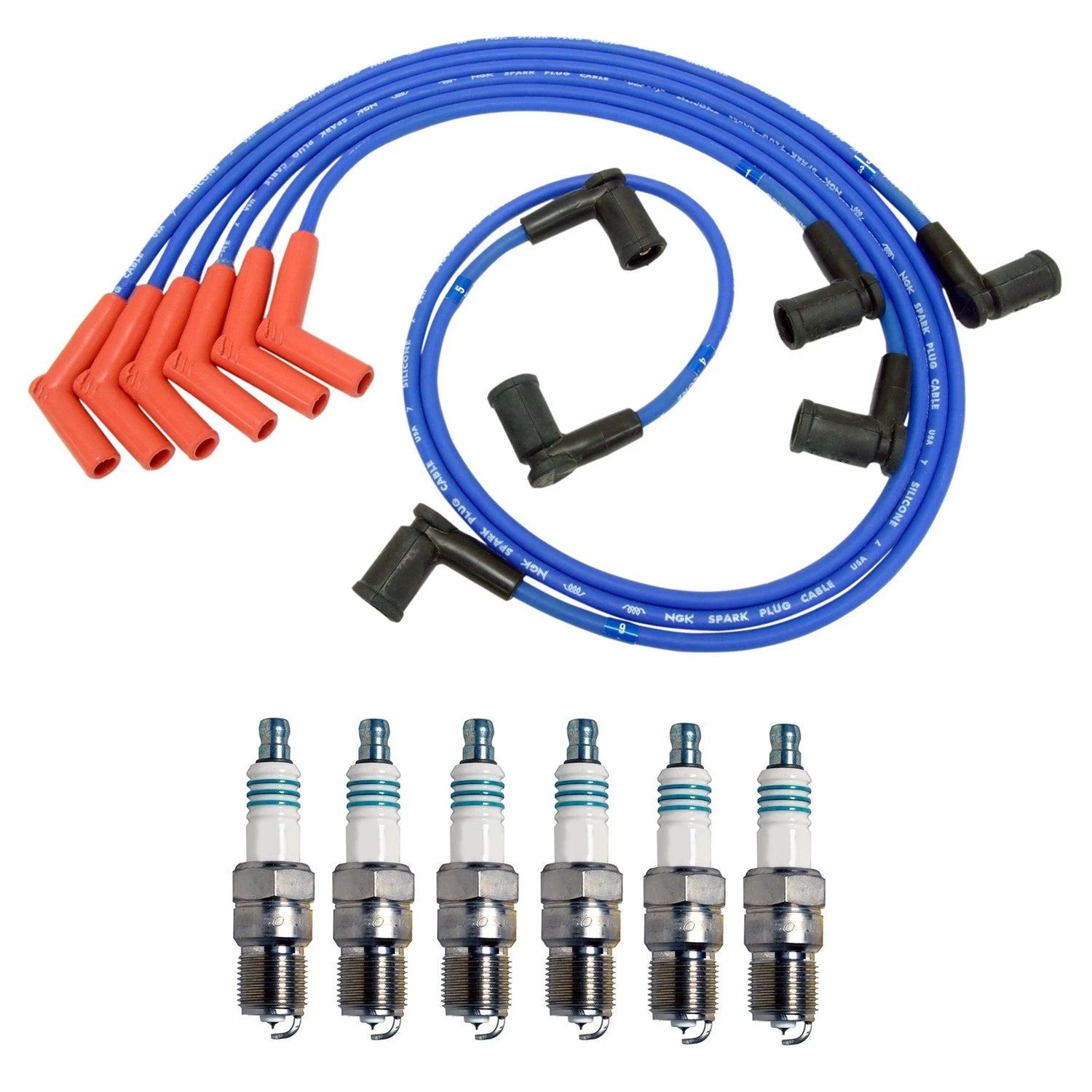 Set of 8mm NGK Wire Set & 6 Denso Iridium Spark Plugs for Ford Ranger Mazda B3000 (1998–2009)