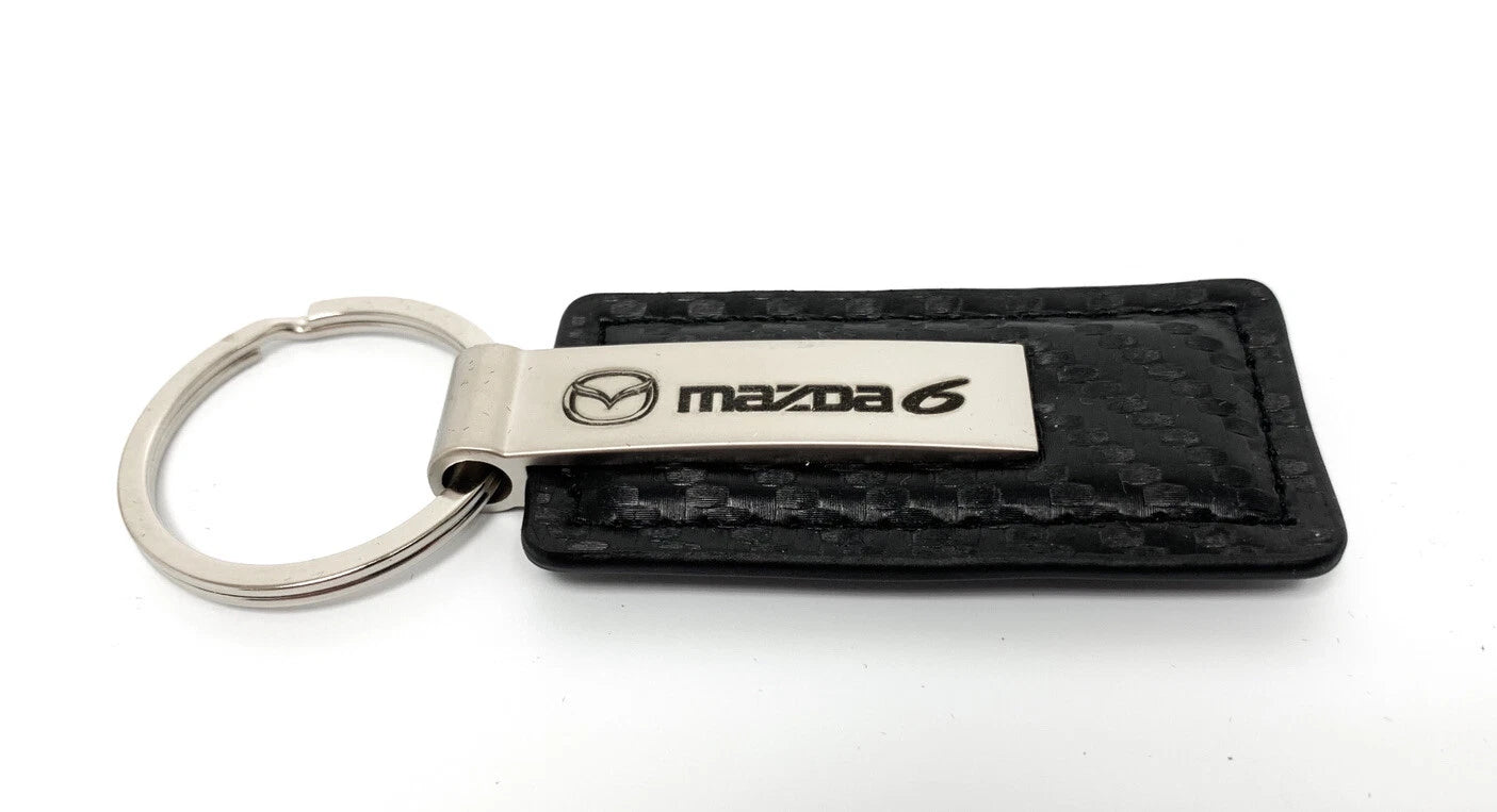 Leather Key Chain Licensed Black Carbon Fiber Rectangle for Mazda 6 (2014–2019)