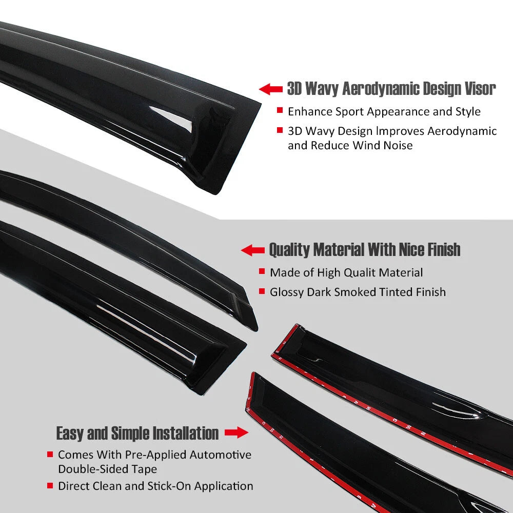 Wavy Mugen Black Window Visor Rain Guard Deflector for Honda Civic Sedan (2016–2021)