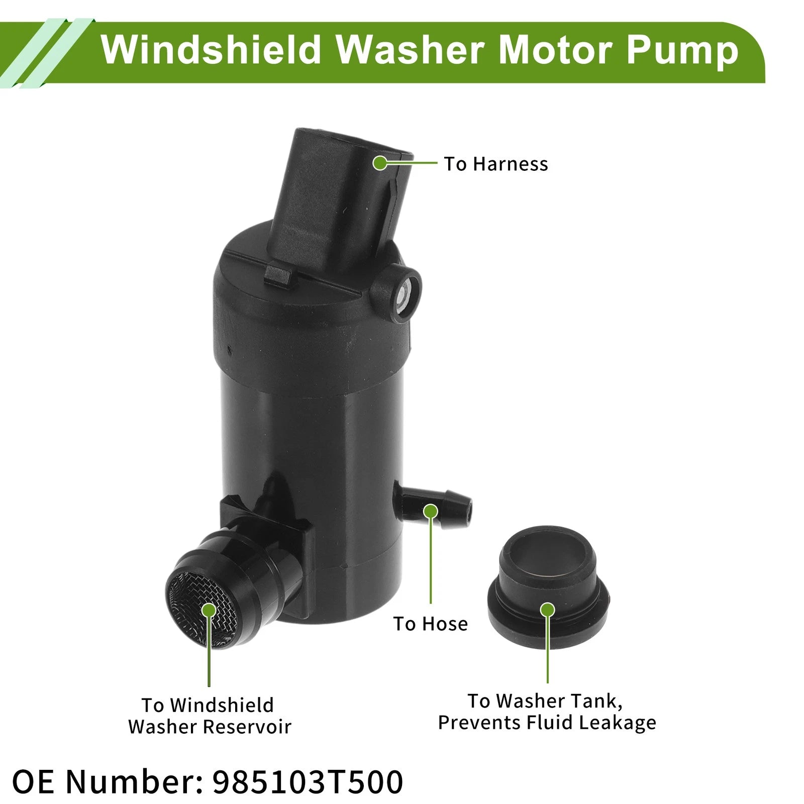 Windshield Washer Pump w/Grommet for Hyundai Accent (2000–2005) No. 985103T500