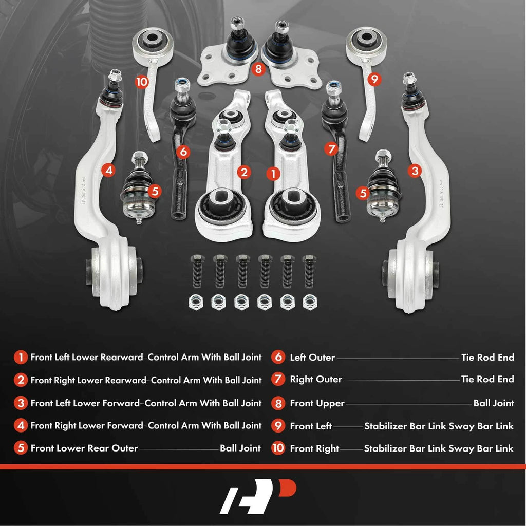 12x Front Control Arm Ball Joint Tie Rod End for Mercedes-Benz C219 (2007–2010)