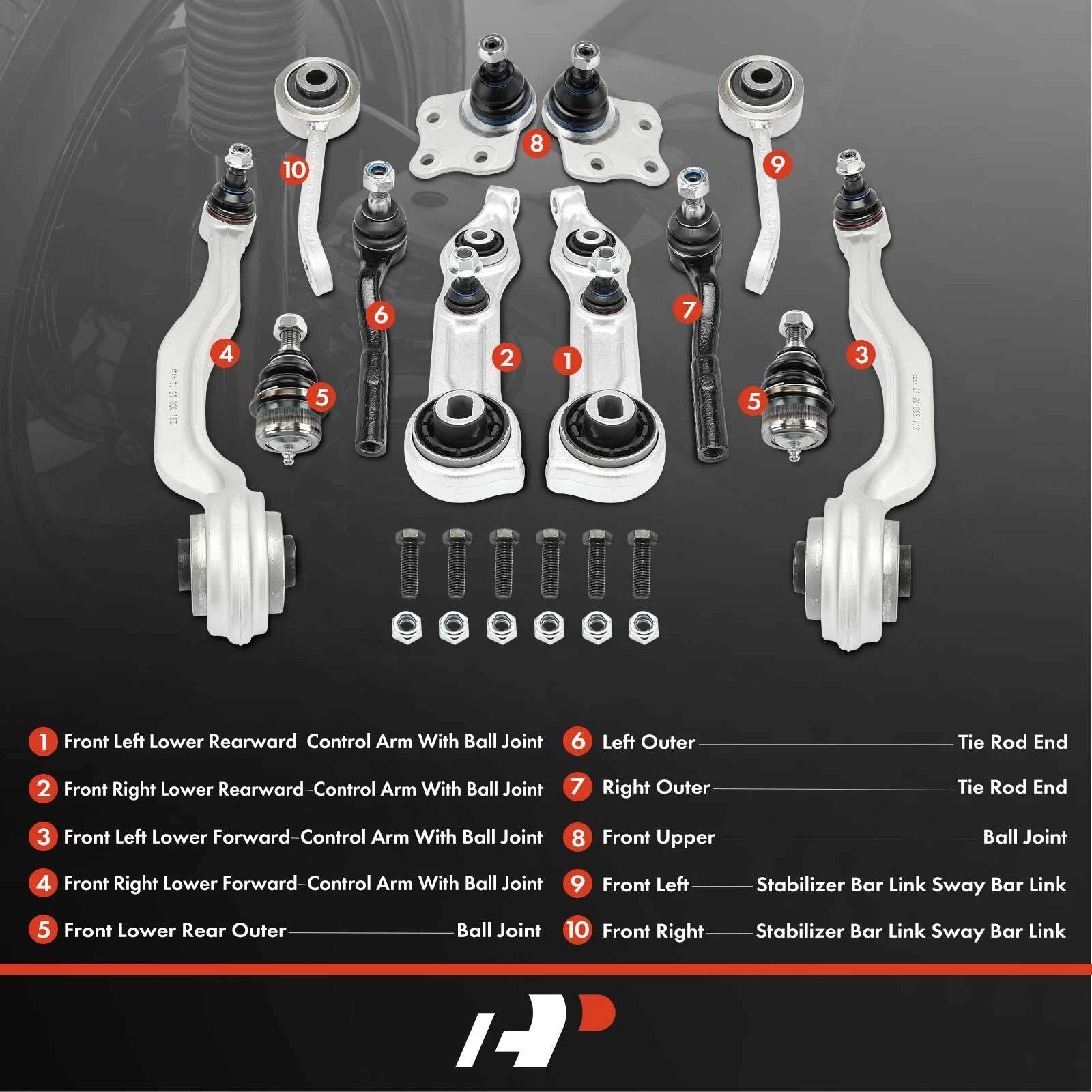 12x Front Control Arm Ball Joint Tie Rod End for Mercedes-Benz C219 (2007–2010)