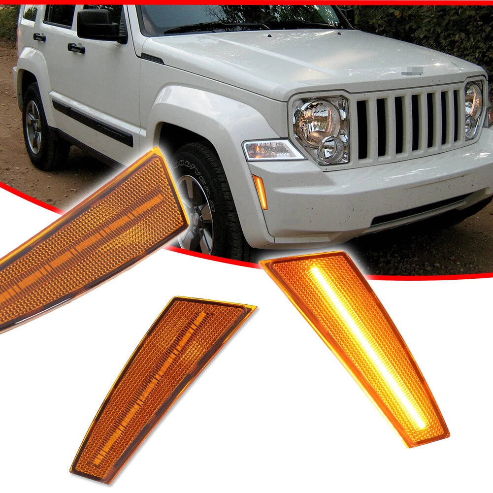 2X Amber Lens LED Front Bumper Side Marker Light for Jeep Liberty (2008–2012)