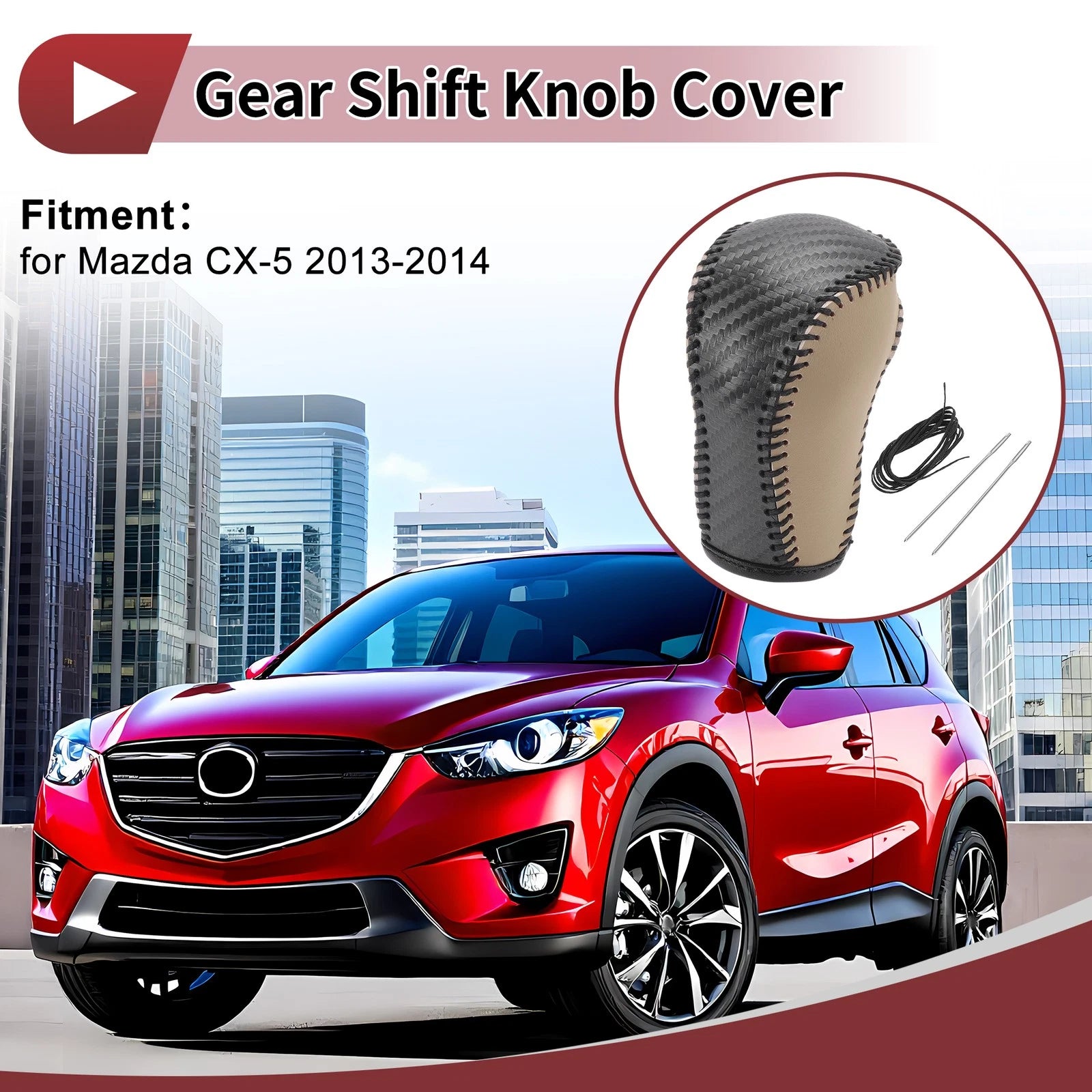 1 Pc Gear Shift Knob Cover for Mazda CX-5 (2013–2014) Black Beige Faux Leather