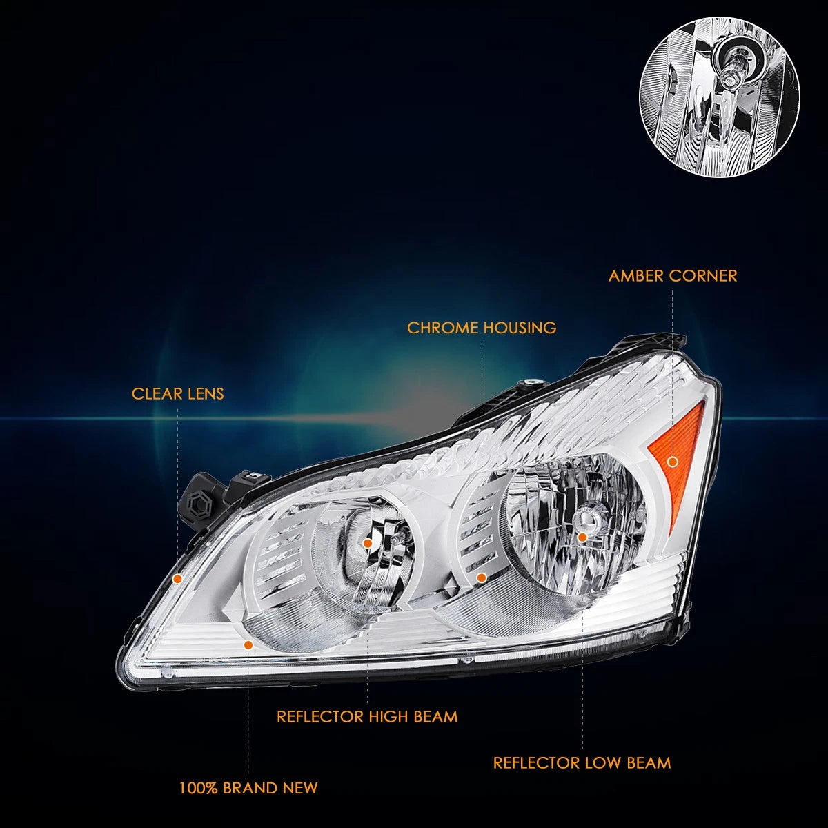 Driver Side Headlight Lamp Chrome for Chevy Traverse (2009–2012)