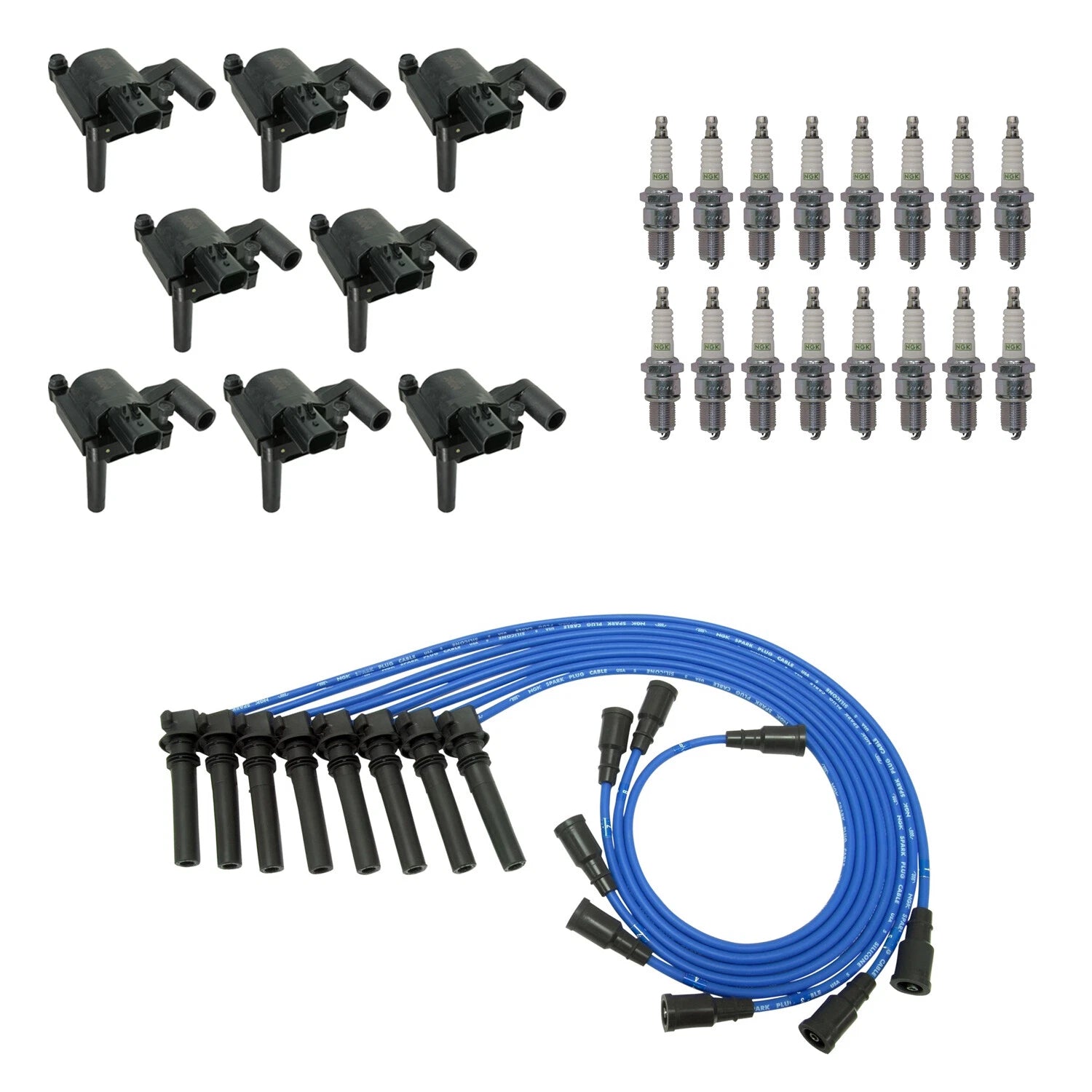 Set of 8 Ignition Coil Wires & 16 Platinum Spark Plugs for Durango Ram 1500 V8 (2011–2023)