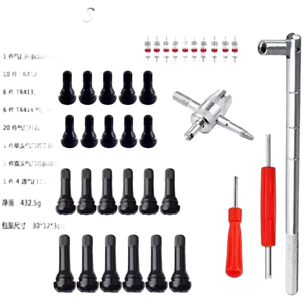 Tire Valve Stem Installation Tool Kit with Valve Core Wrench Set of 4