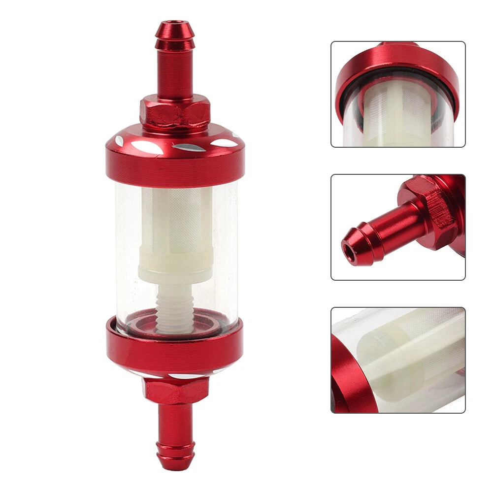 Inline 8MM 5/16 Motorcycle Gas Fuel Filter Universal (Red)