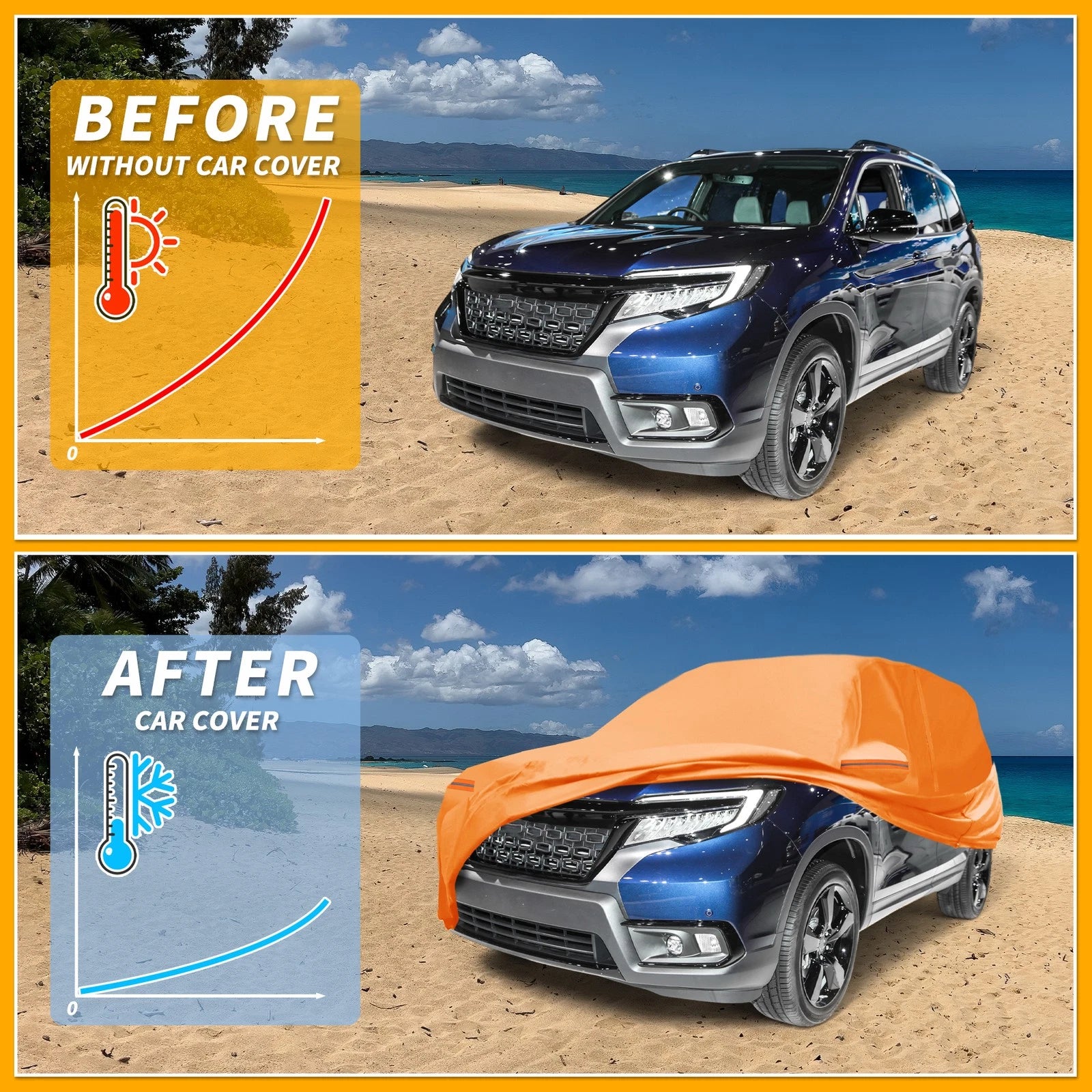 Waterproof Car Cover for Honda Passport (2019–2023) Orange Cotton Zipper