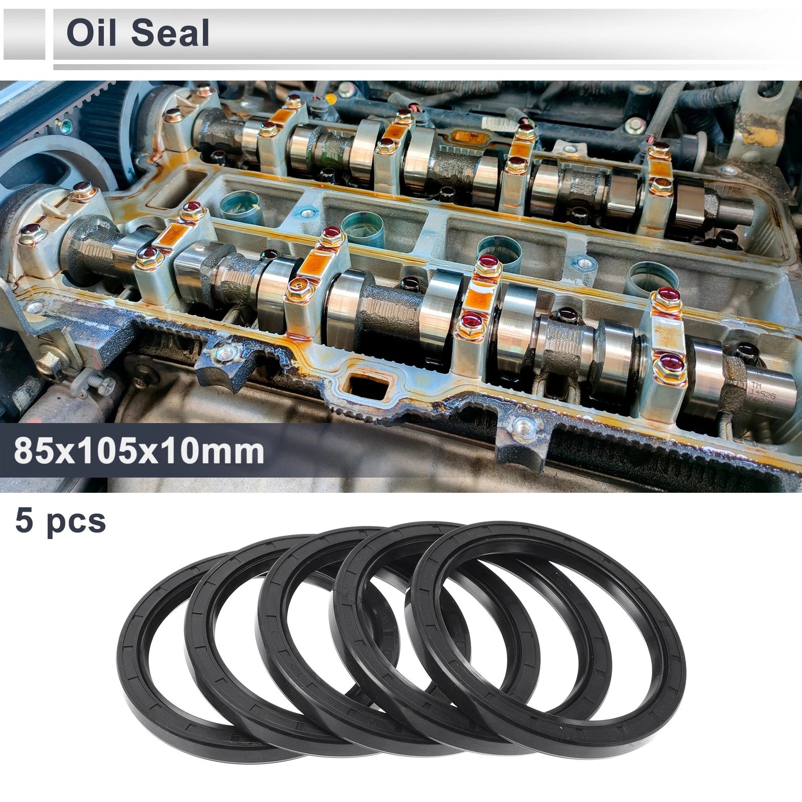 Set of 5 Oil Seal Ring 85x105x10mm for Rotary Shaft (Nitrile Rubber)