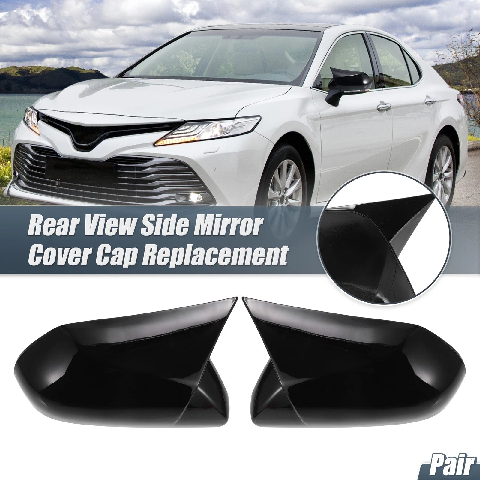 1 Pair Rearview Mirror Cover Overlay Gloss Black for Toyota Camry (2018–2020)