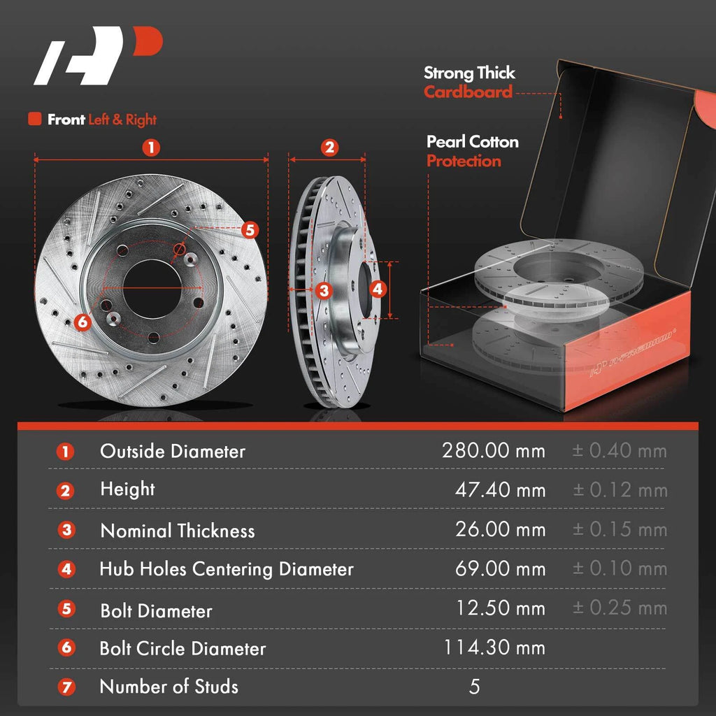 Front Drilled Brake Rotors & Ceramic Pads for Kia Forte Koup (2010–2013)