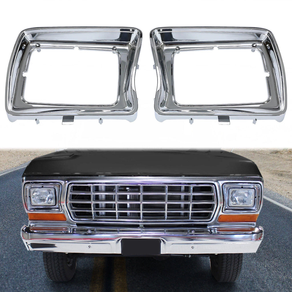 Chrome Headlight Bezel Trims for Ford F-100 F-150 F-250 F-350 Bronco (1978–1979)