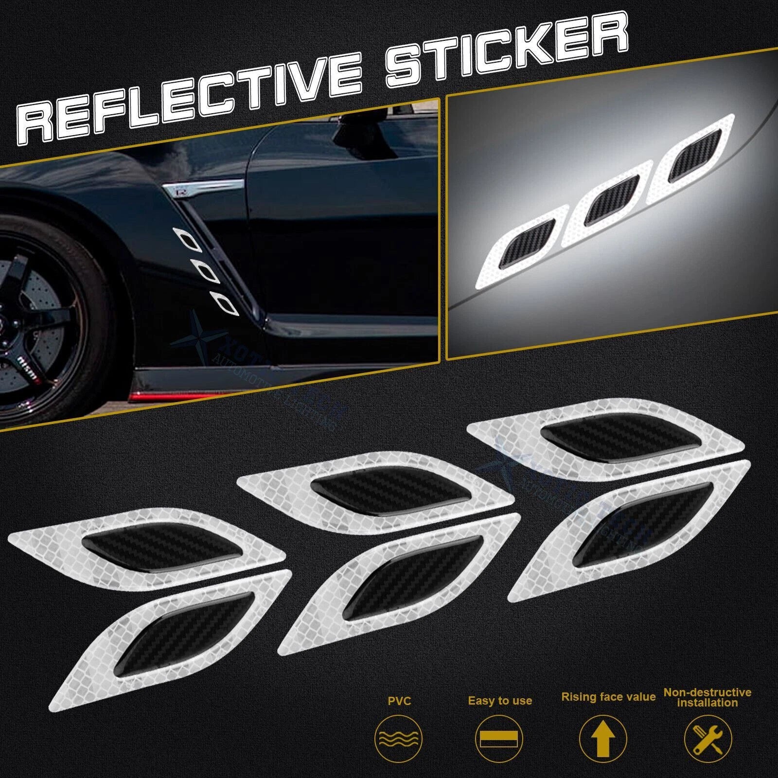 White Carbon Fiber Pattern 3D PVC Night Reflect Car Vent Edge Bumper Decal
