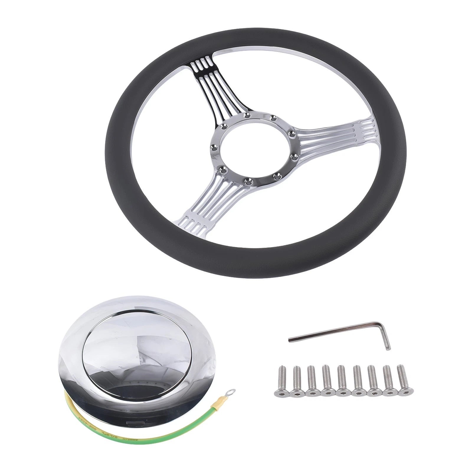 Steering Wheel Kit for GM 14" (1969–1994) - Billet Aluminum, 9 Hole, Horn Button